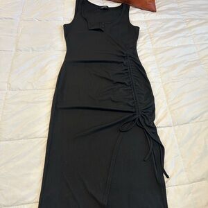 Cider Black Midi Dress with Ruched Detail